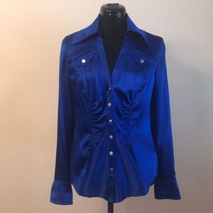 Cobalt blue silk buttoned down blouse